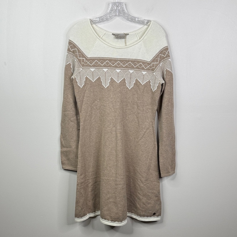 NWT Royal Robbins S Westlands Fair Isle Sweater Dress Merino Wool Blend Tan